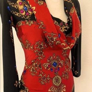 RARE Cache Cowl Versailles Medallion Top NWOT Red & Black XS GORGEOUS‼️